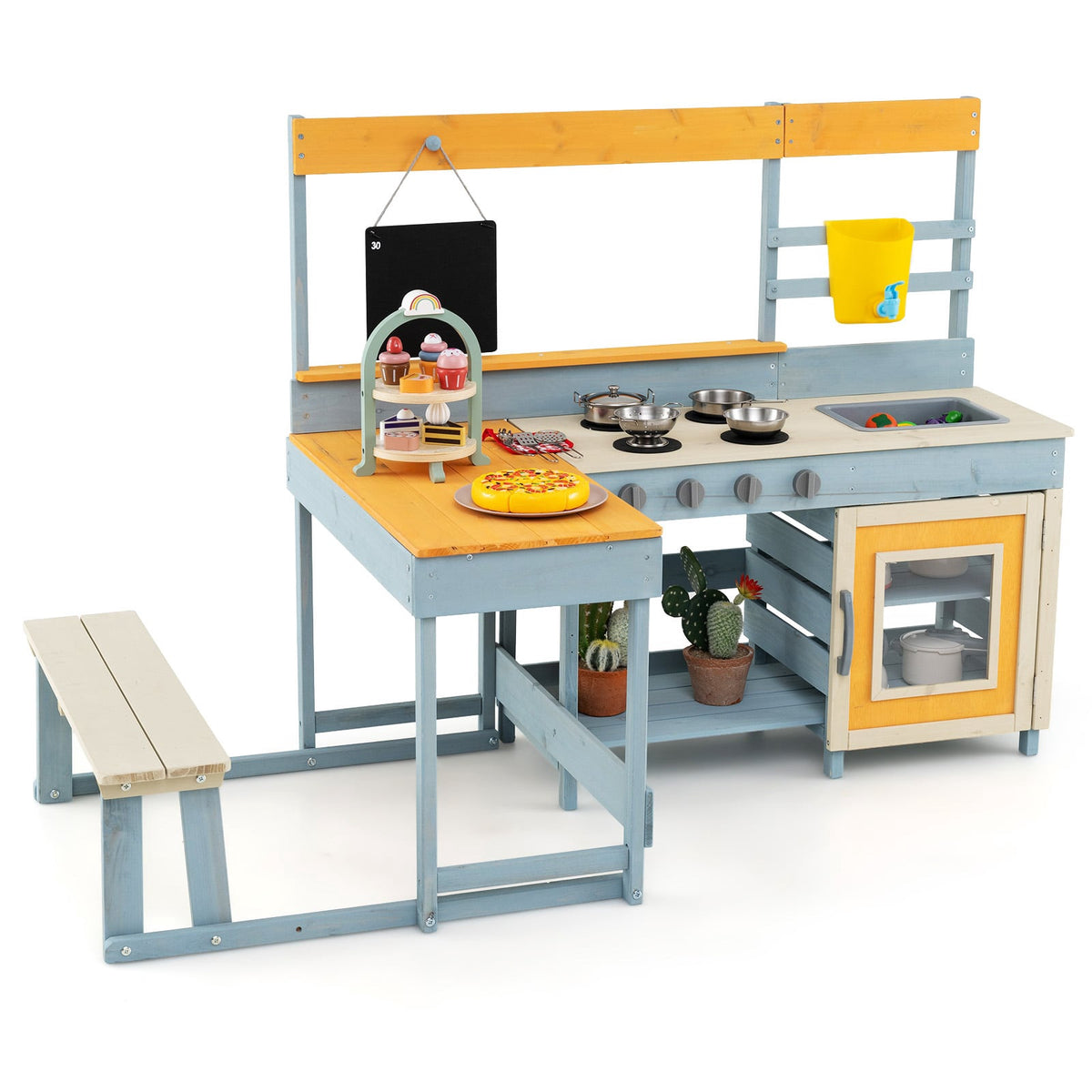 Children's Outdoor Play Kitchen with Picnic Table and Sink