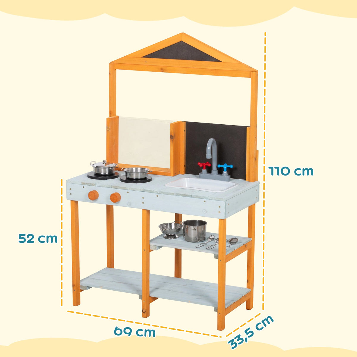 Children's Outdoor Wooden Play Kitchen with Sink and Shelves