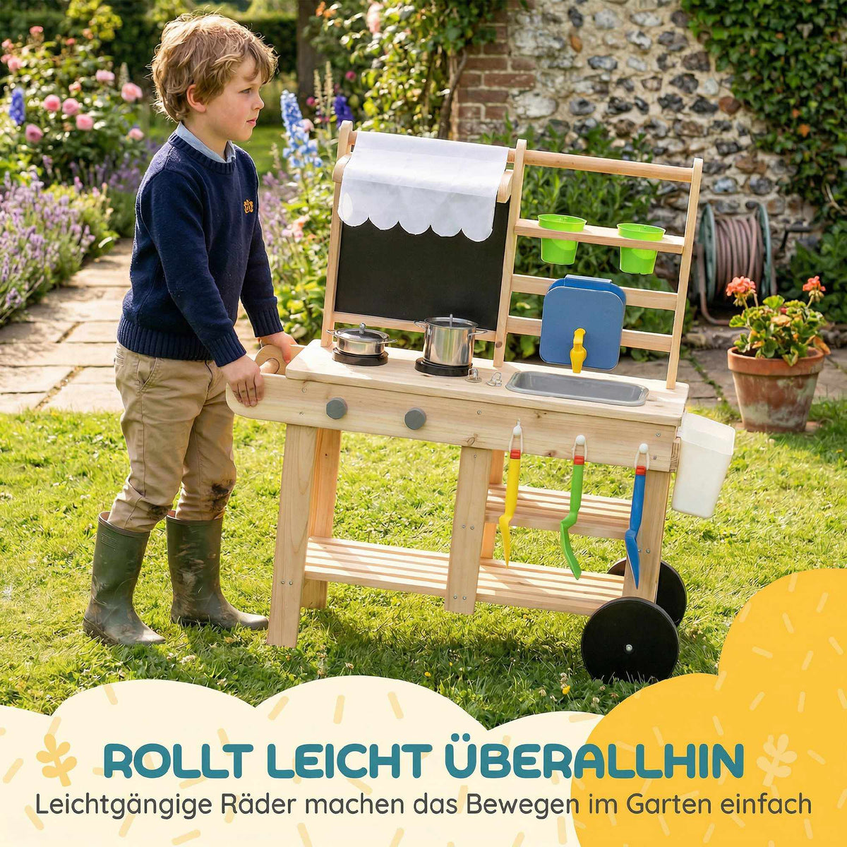 Children's Outdoor Wooden Play Kitchen with Water Faucet