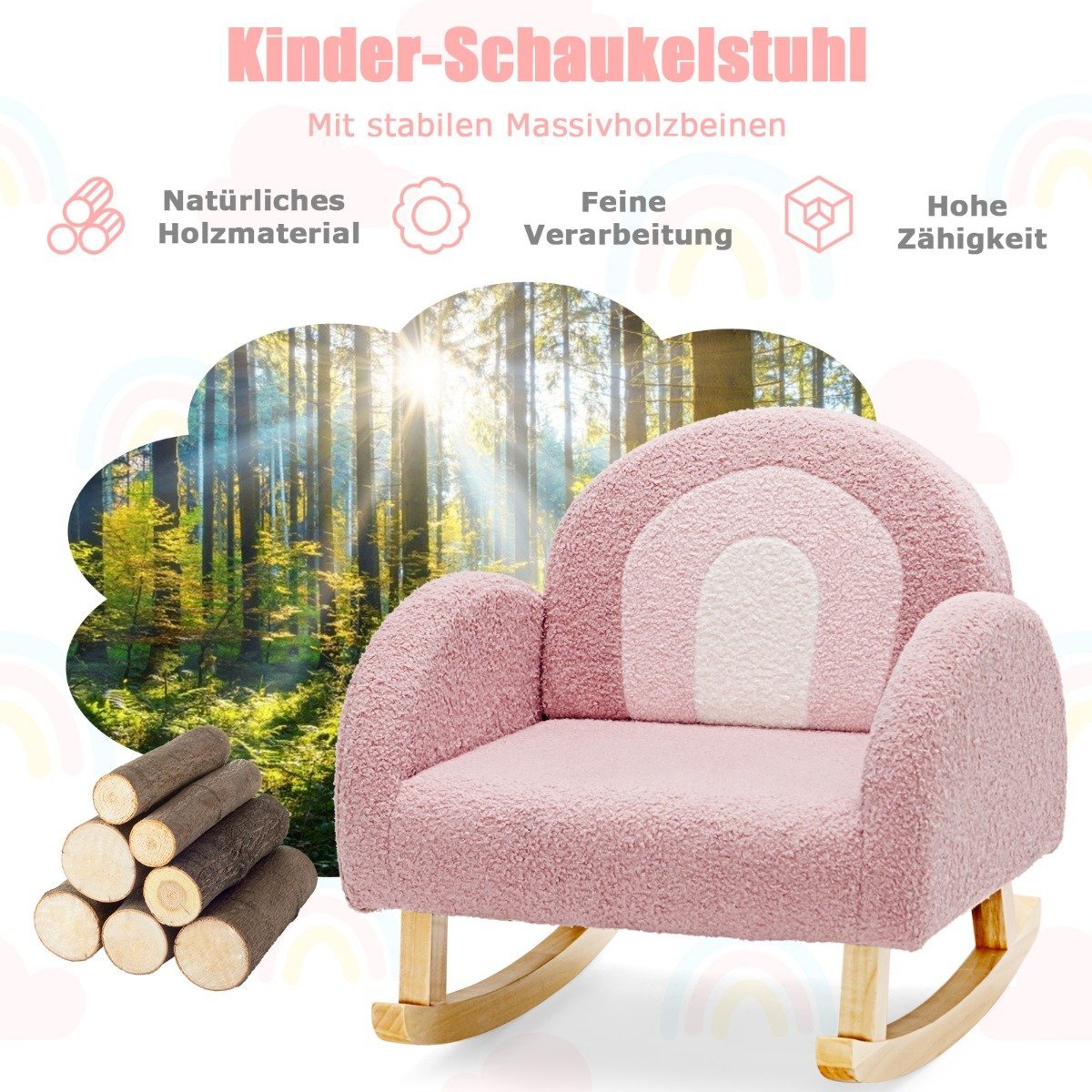 Children's Padded Rocking Chair with Solid Wood Legs Pink