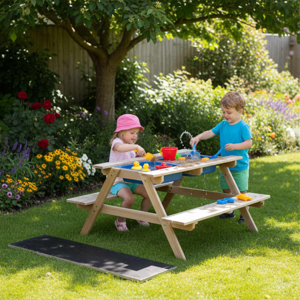 Children's Picnic Bench with Chalkboard & Sand Tubs