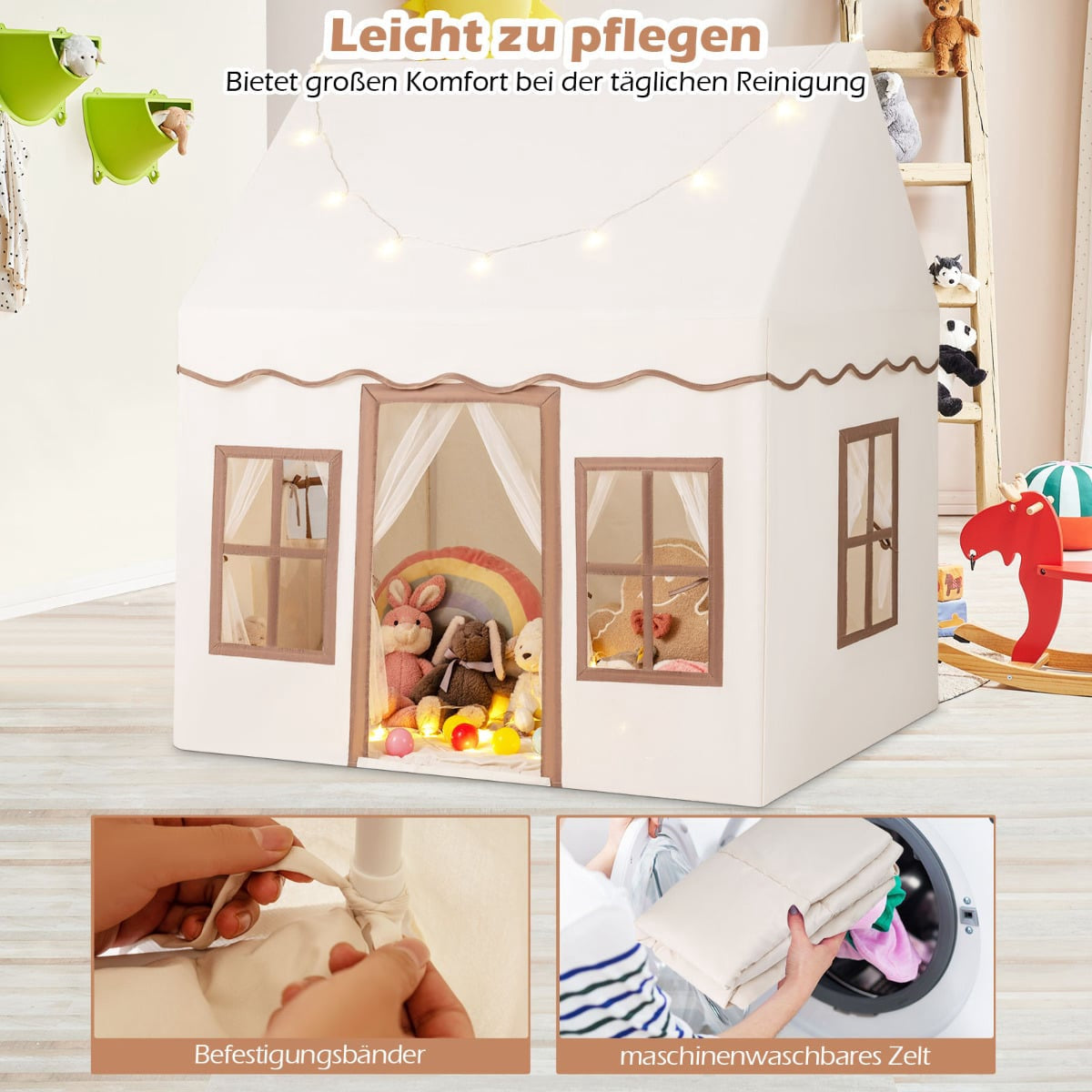 Children's Play Tent with Star Lights, 121 x 101 x 137 cm