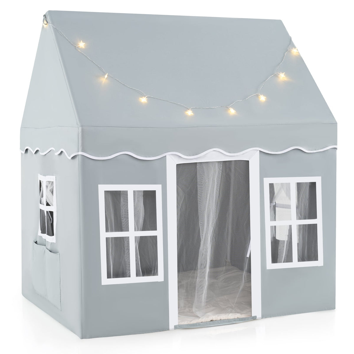 Children's Play Tent with Star Lights & Mesh Curtains