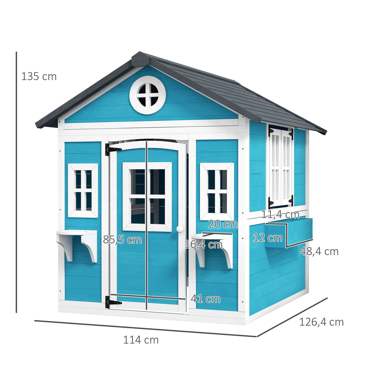 Children's Playhouse Made of Wood Outdoor Playhouse with Window, Flower Shelf, Plant Box and Door Garden House for Children 3-8 Years Blue