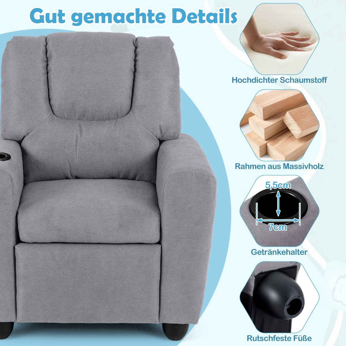 Children's Recliner Chair with Adjustable Back & Footrest