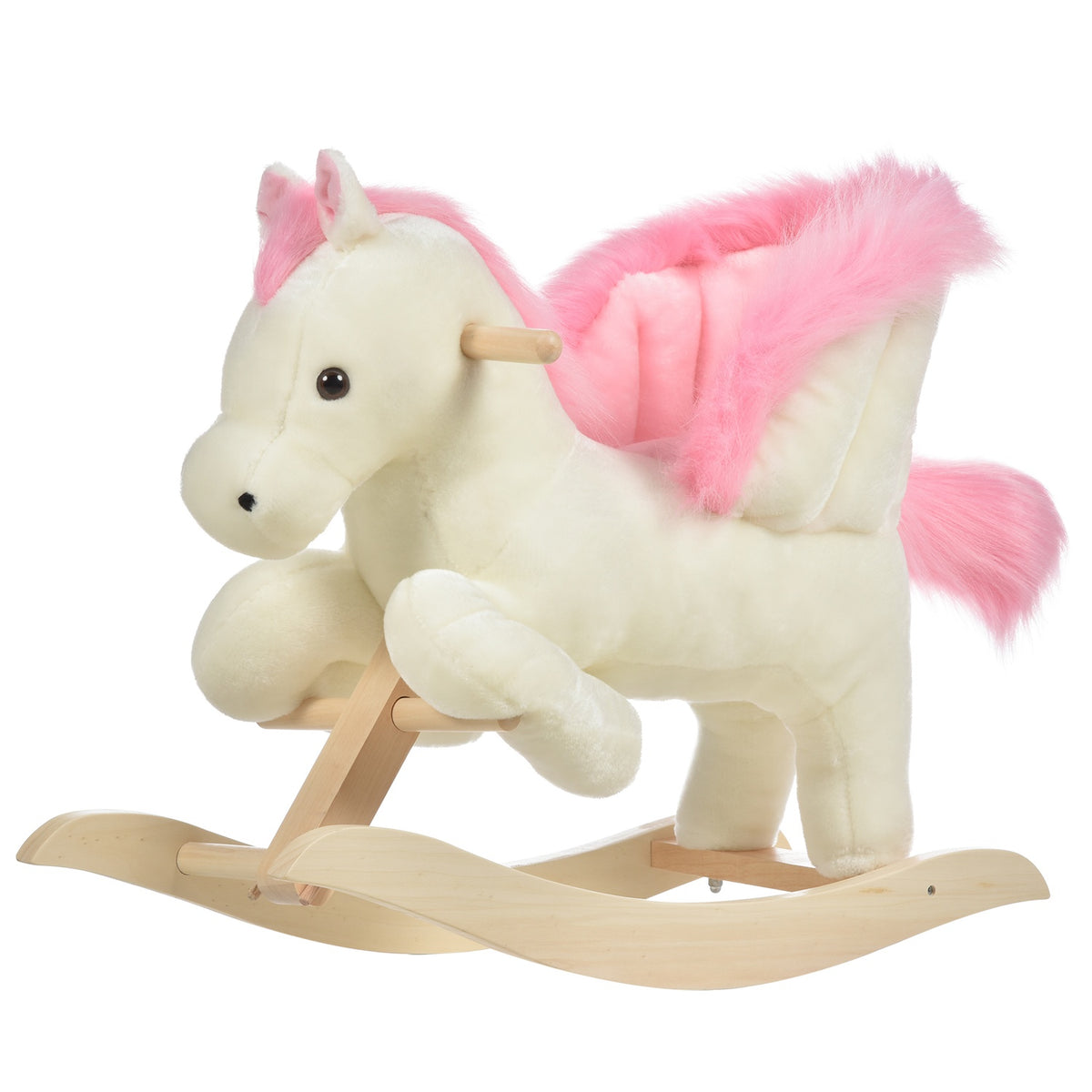 Children's Rocking Horse Baby Rocking Animal with Sounds Grab Handles for 18-36 Months Plush White Pink 70x28x57 cm