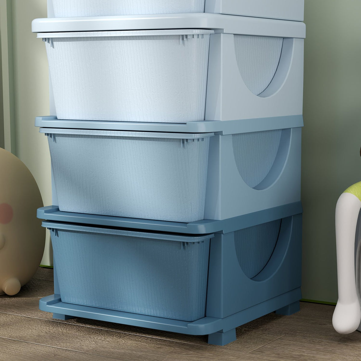 Children's Room Chest of Drawers, 4 Tier Toy Organizer, Toy Storage, Blue