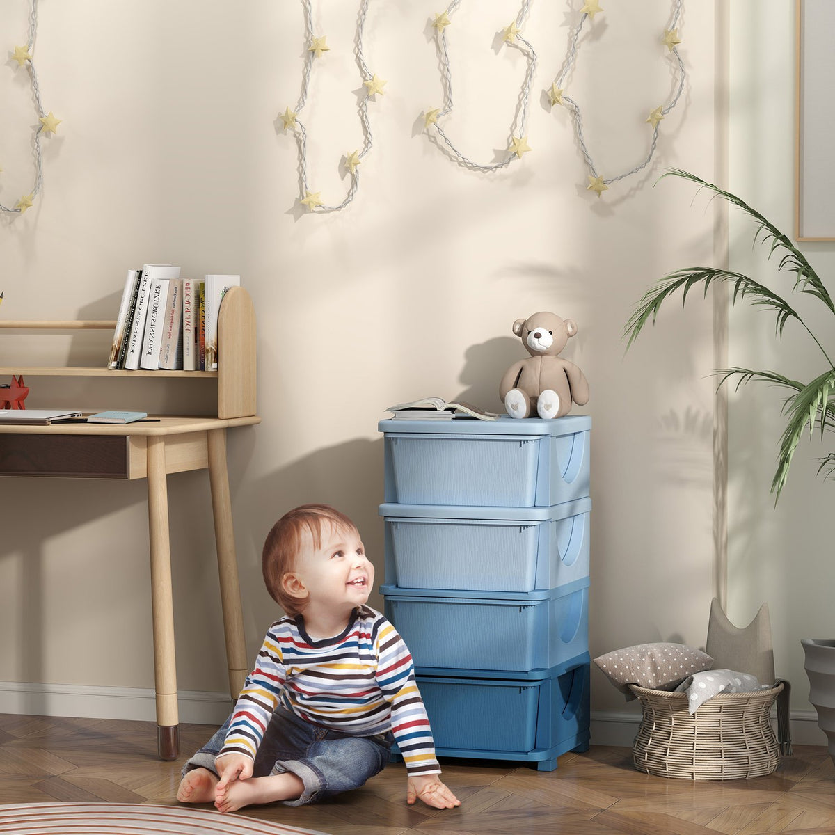 Children's Room Chest of Drawers, 4 Tier Toy Organizer, Toy Storage, Blue
