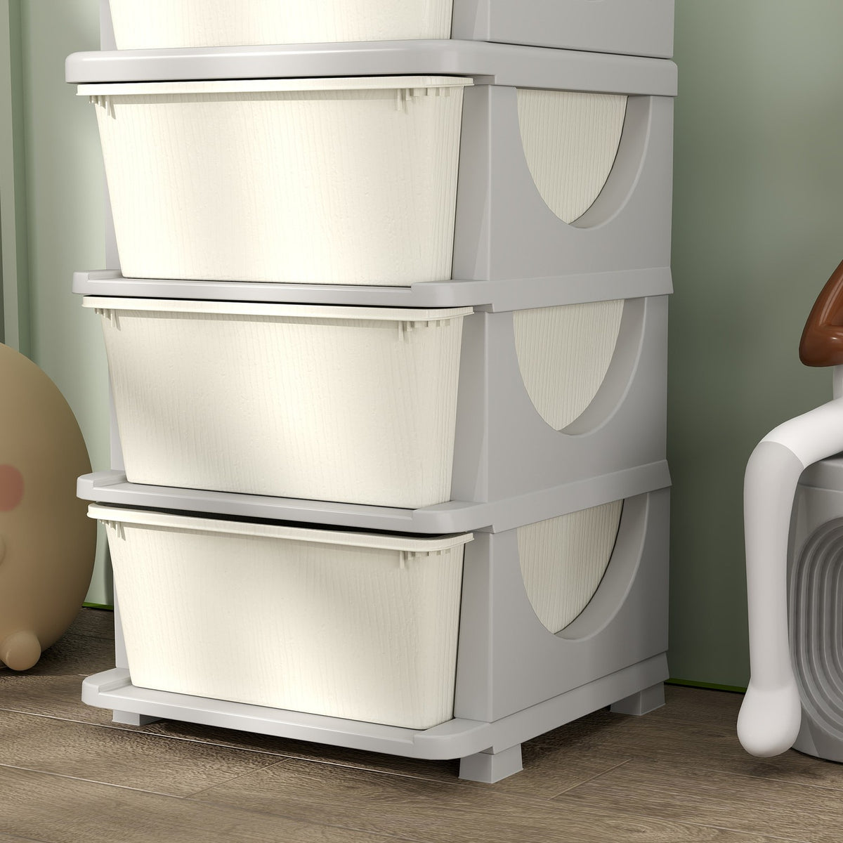 Children's Room Chest of Drawers, 4 Tier Toy Organizer, Toy Storage, Cream White