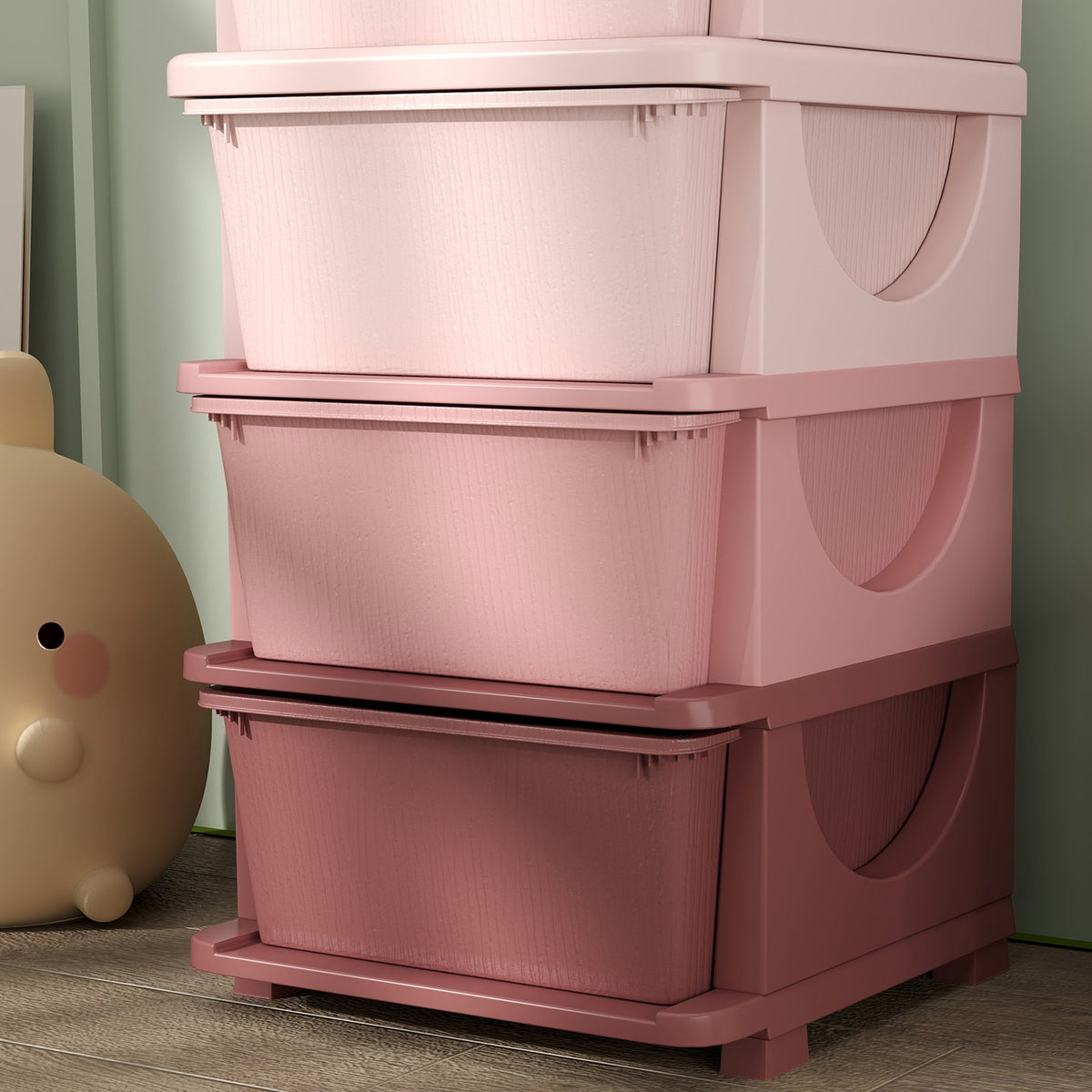 Children's Room Chest of Drawers 4 Tier Toy Organizer Toy Storage Pink