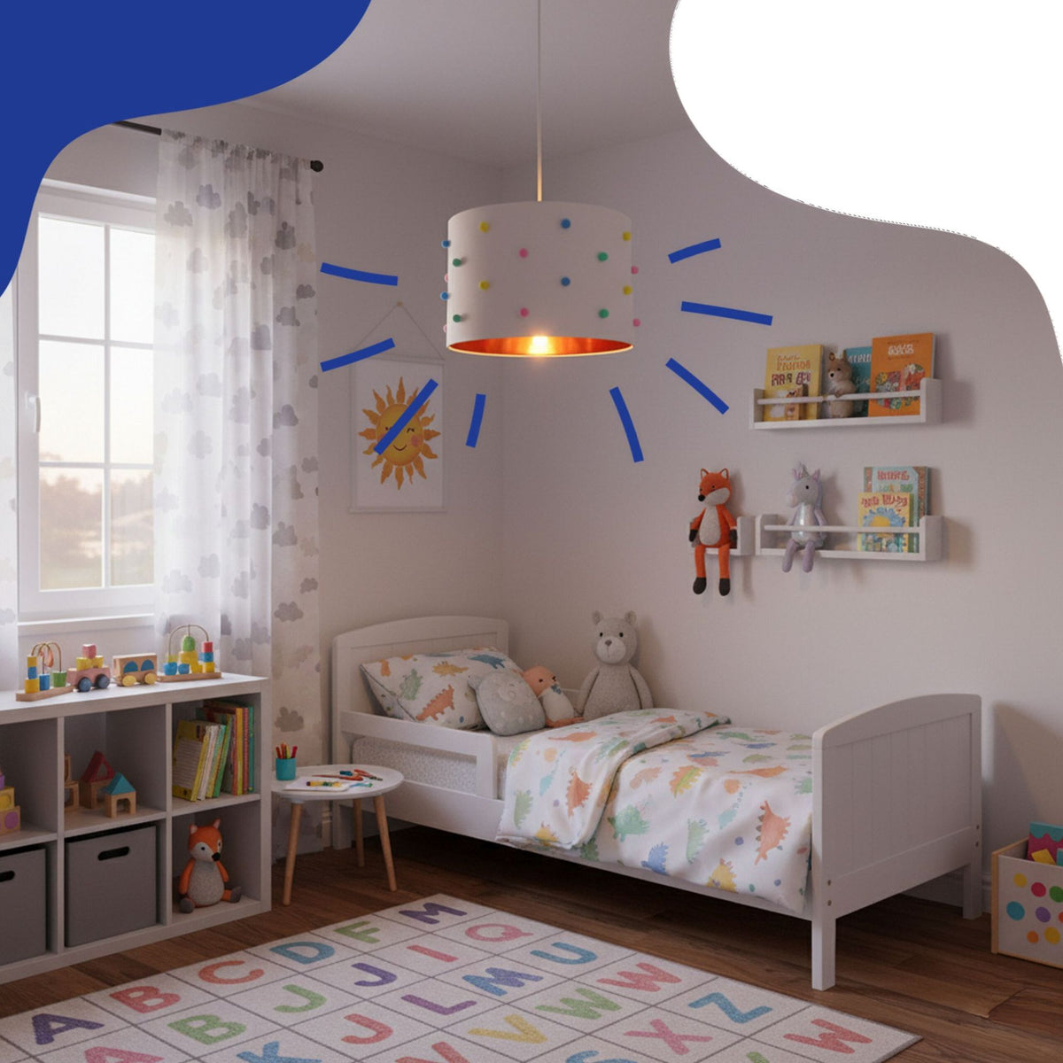 Children's Room Lamp with Colorful Pom Poms