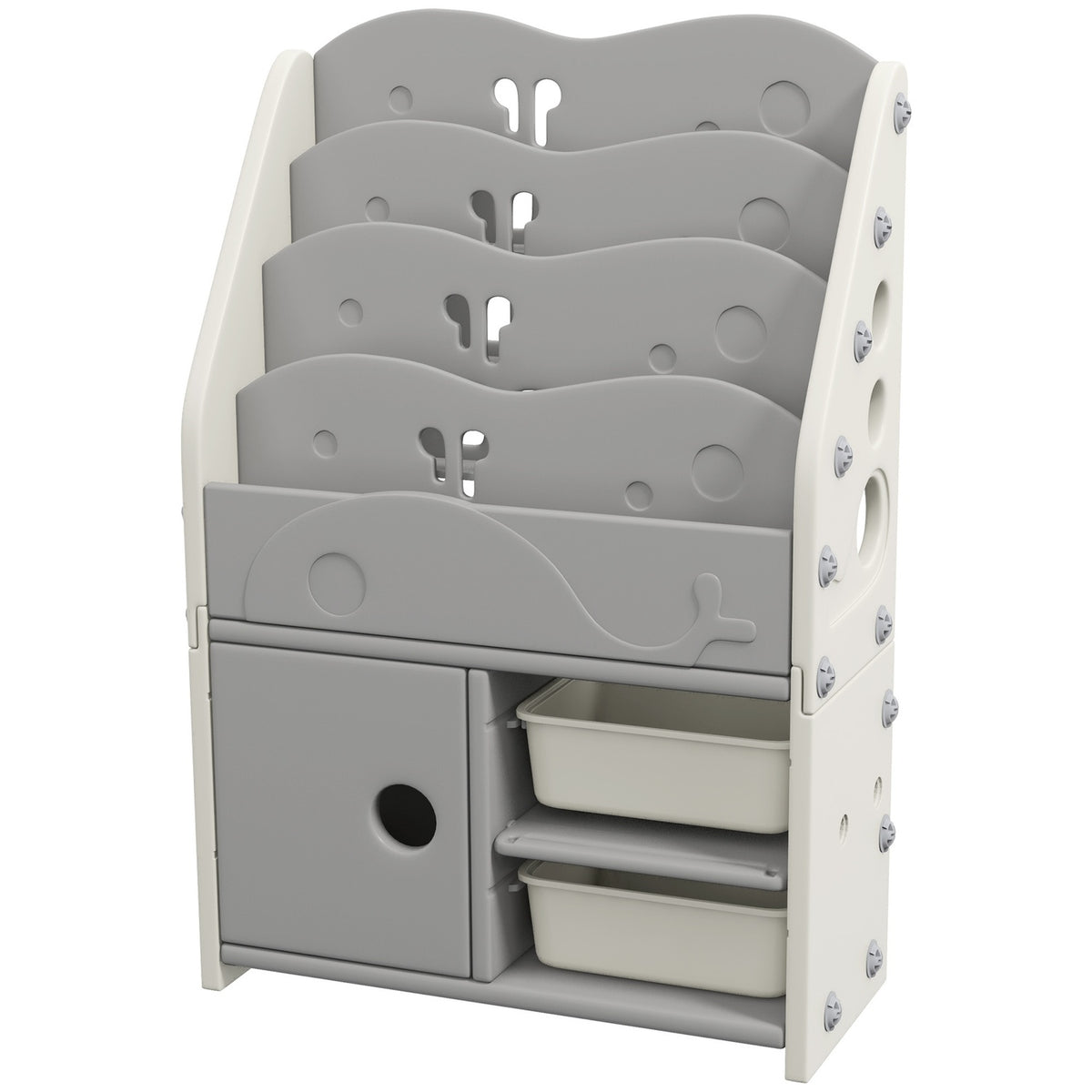 Children's Room Shelf Children's Shelf with 2 Storage Boxes 4 Tier Storage Shelf Toy Organizer for Playroom Bedroom Light Gray 67 x 29 x 98 cm