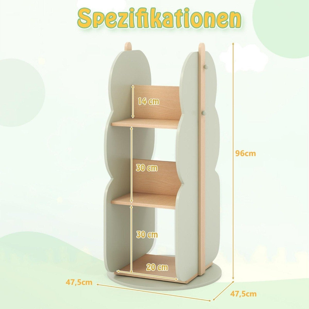 Children's Rotating Bookshelf, 3-Tier, 5 Open Shelves, Green