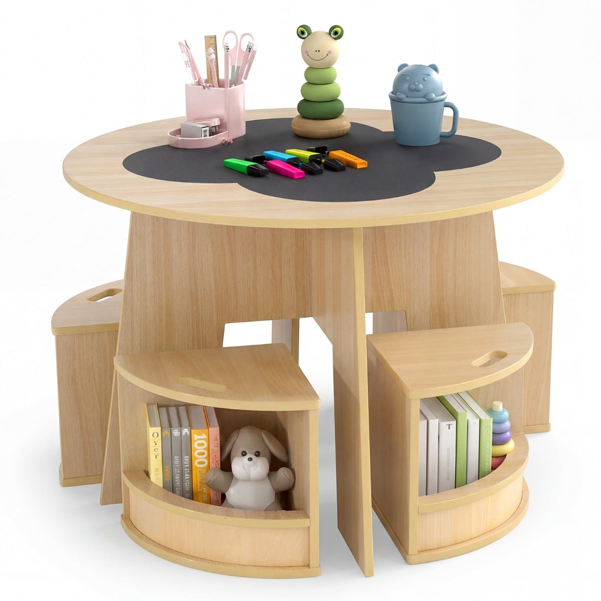 Children's Round Table and Chair Set with Storage