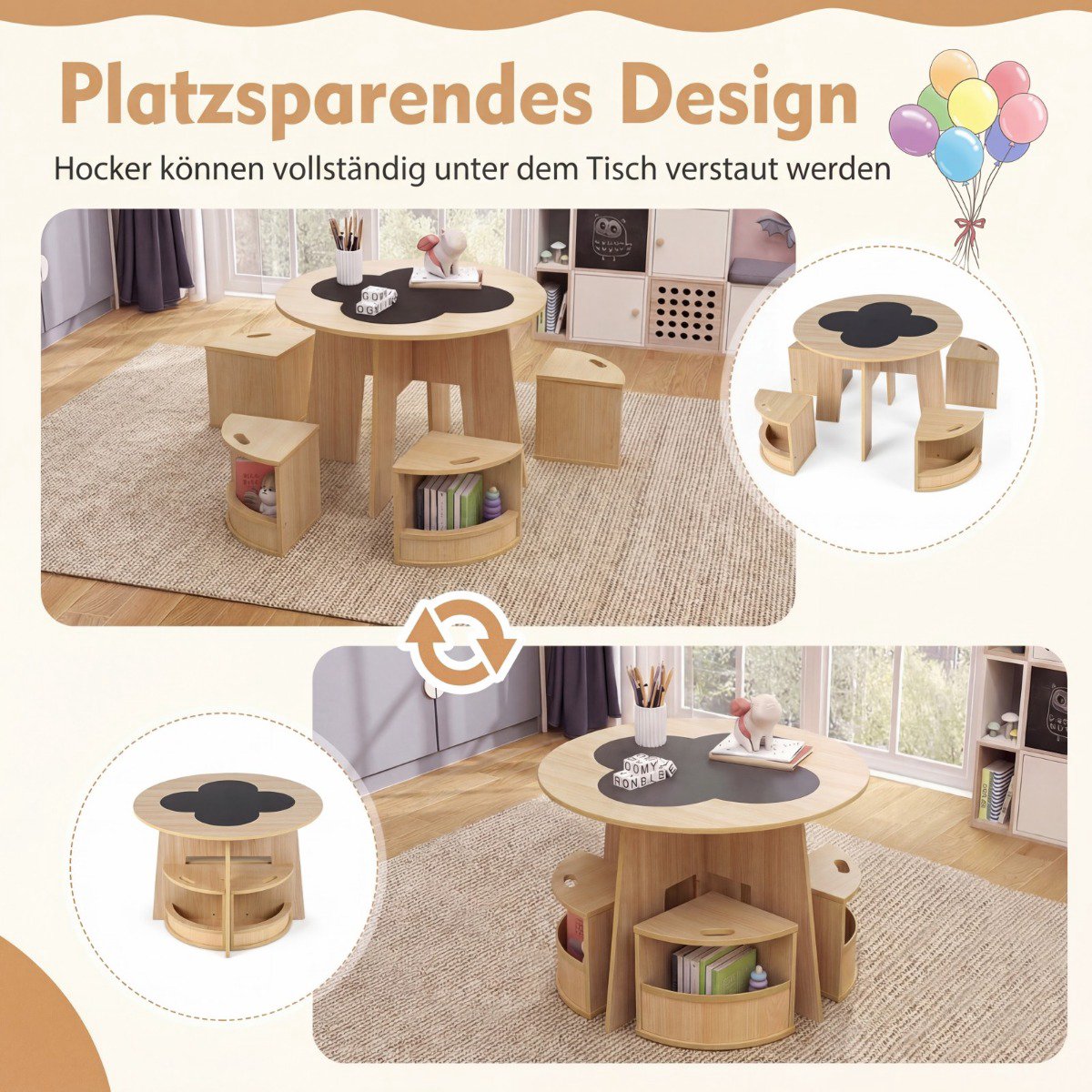 Children's Round Table and Chair Set with Storage