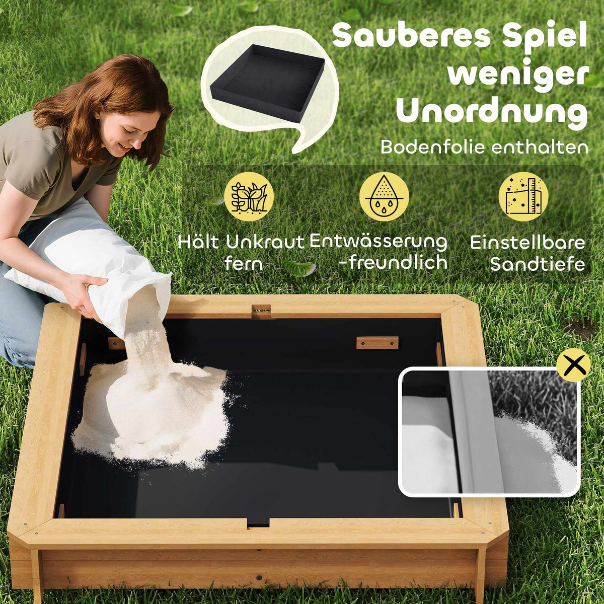 Children's Sandbox with Adjustable Canopy and Seats, 106x106 cm