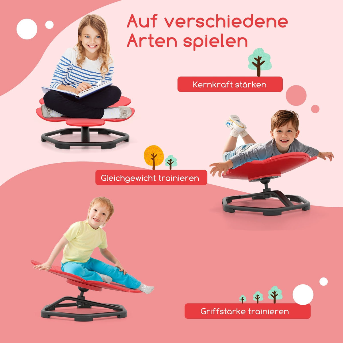 Children's Sensory Swivel Chair, 360 Rotation, Red