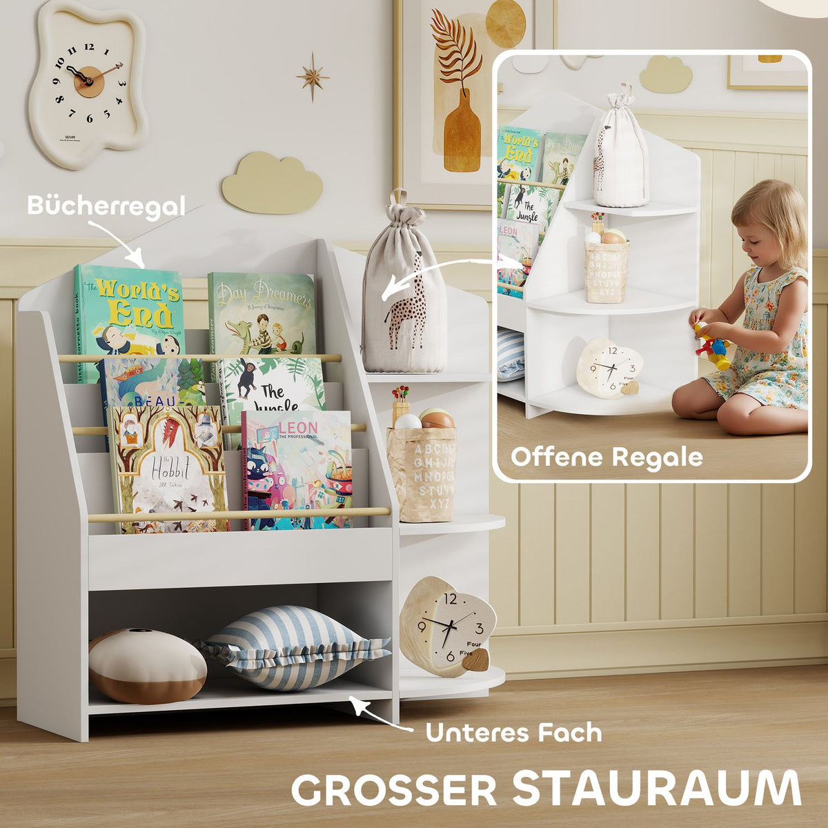 Children's Shelf, 7 Tiers, Holds 40kg, White