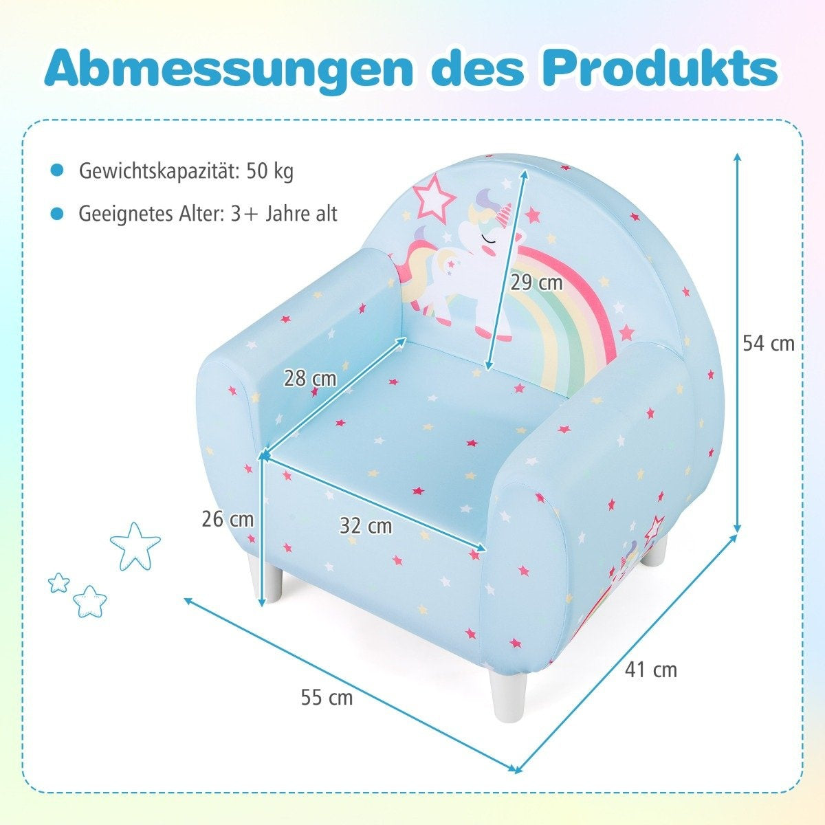 Children's Sofa with Backrest & Armrest, Unicorn Design
