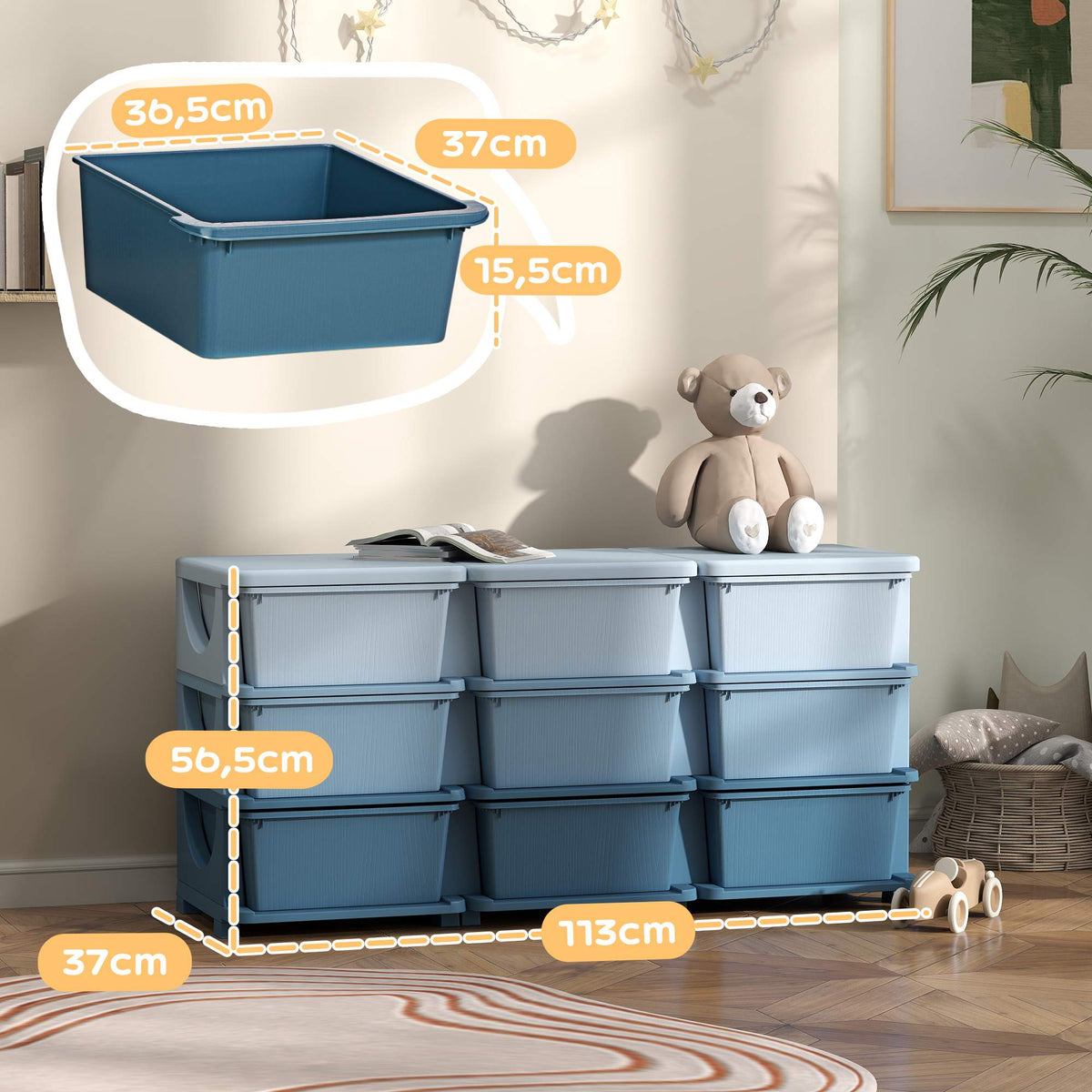 Children's Storage Box, 9 Drawers, Blue, Plastic