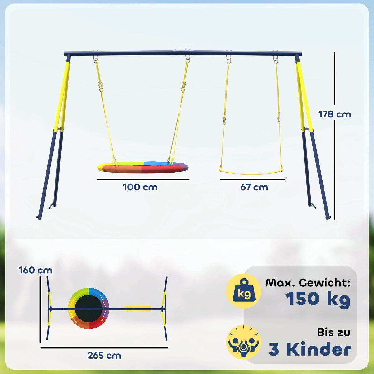 Children's Swing Set with Adjustable Ropes, 100cm Nest Swing