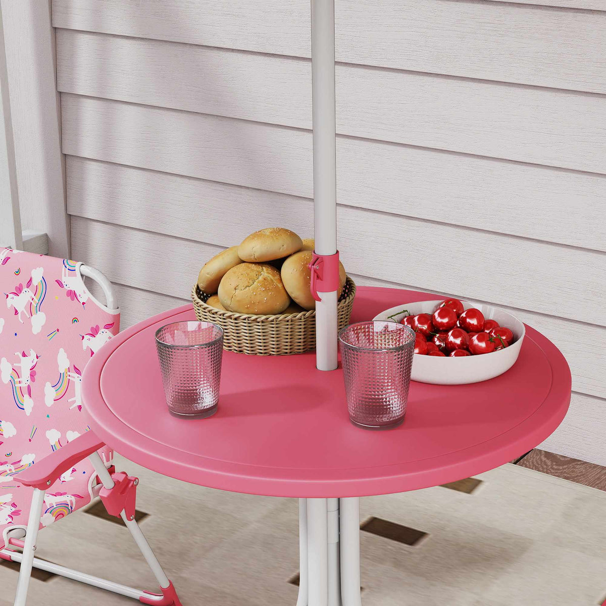 Children's Table Set with Umbrella, Pink, 4-Piece