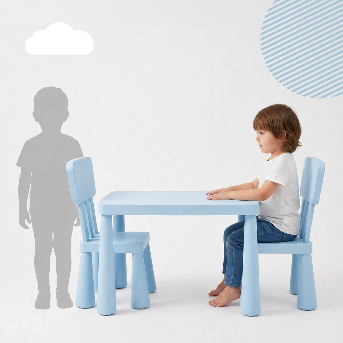 Children's Table and Chair Set, 3-Piece, Blue Plastic