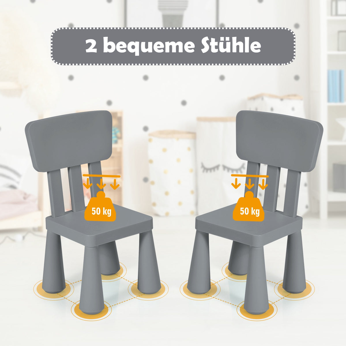 Children's Table and Chair Set, Plastic, Gray, Ages 1-7