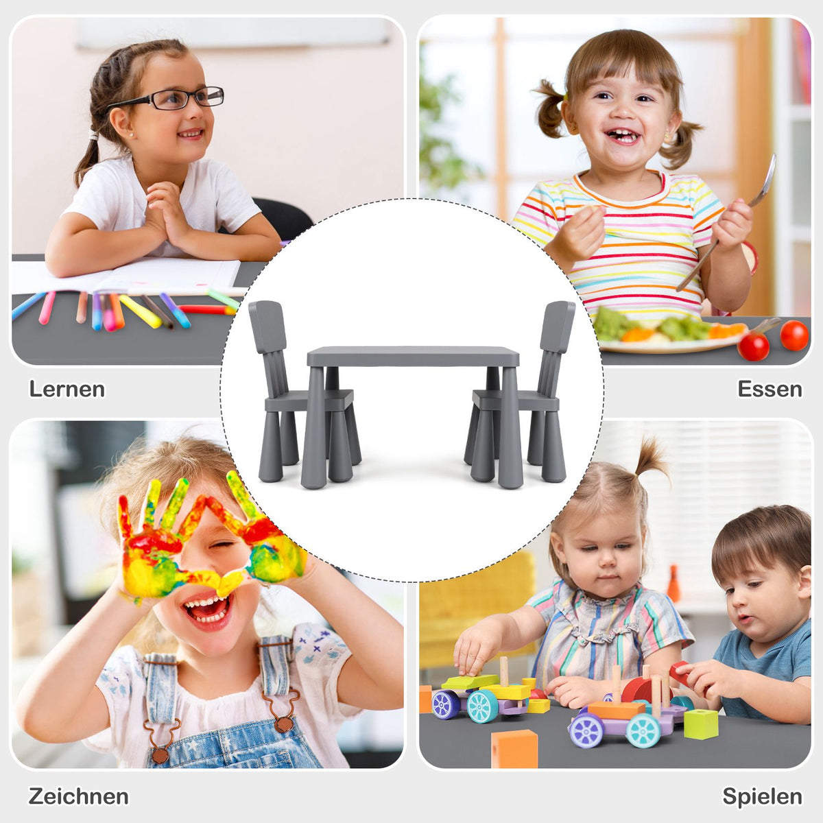 Children's Table and Chair Set, Plastic, Gray, Ages 1-7