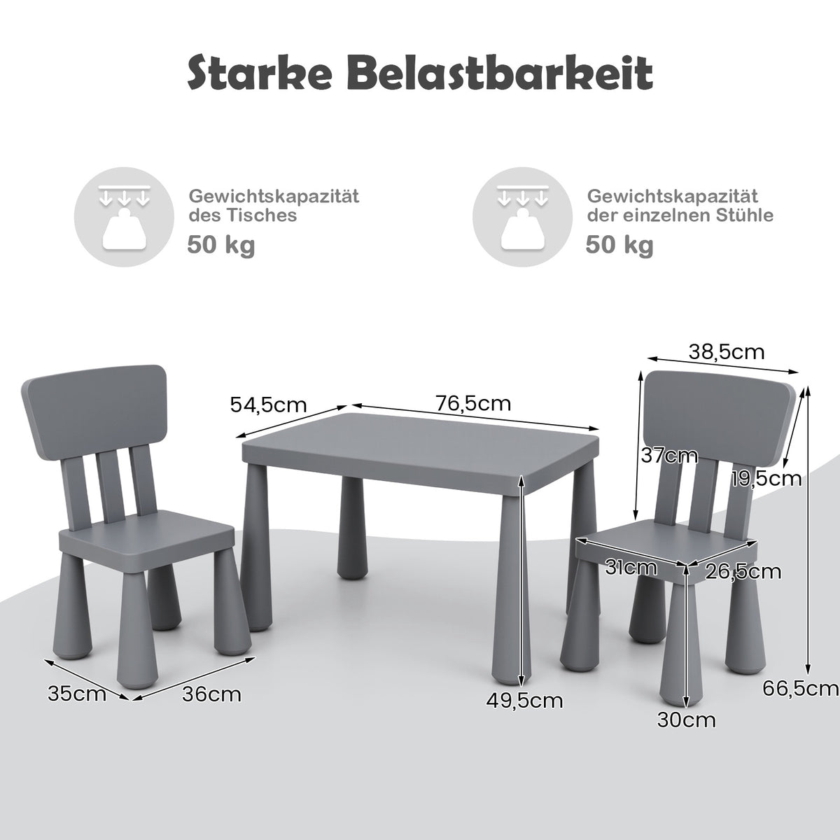 Children's Table and Chair Set, Plastic, Gray, Ages 1-7