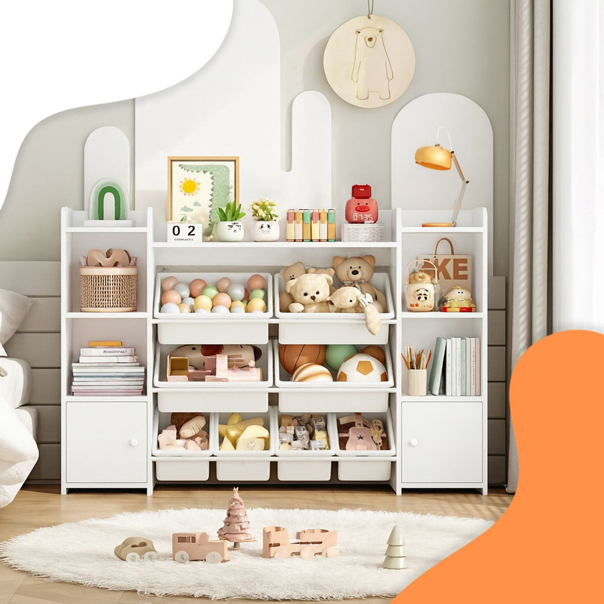 Children's Toy Shelf with 8 Boxes and 3 Shelves