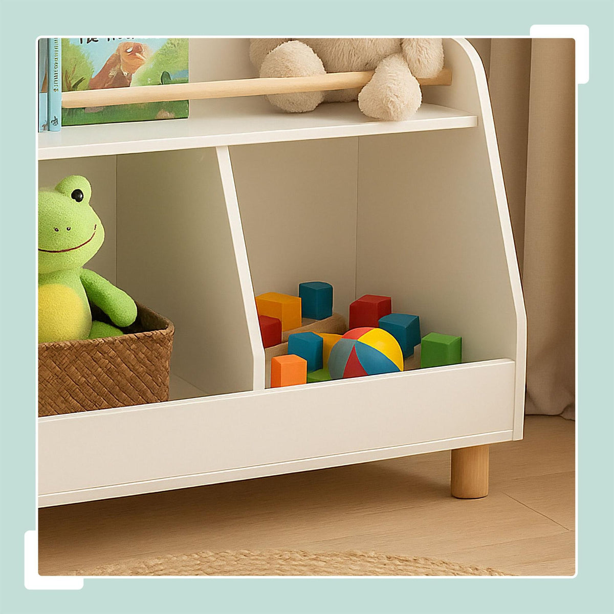 Children's Toy Storage Shelf – 2 Compartments, 1 Shelf