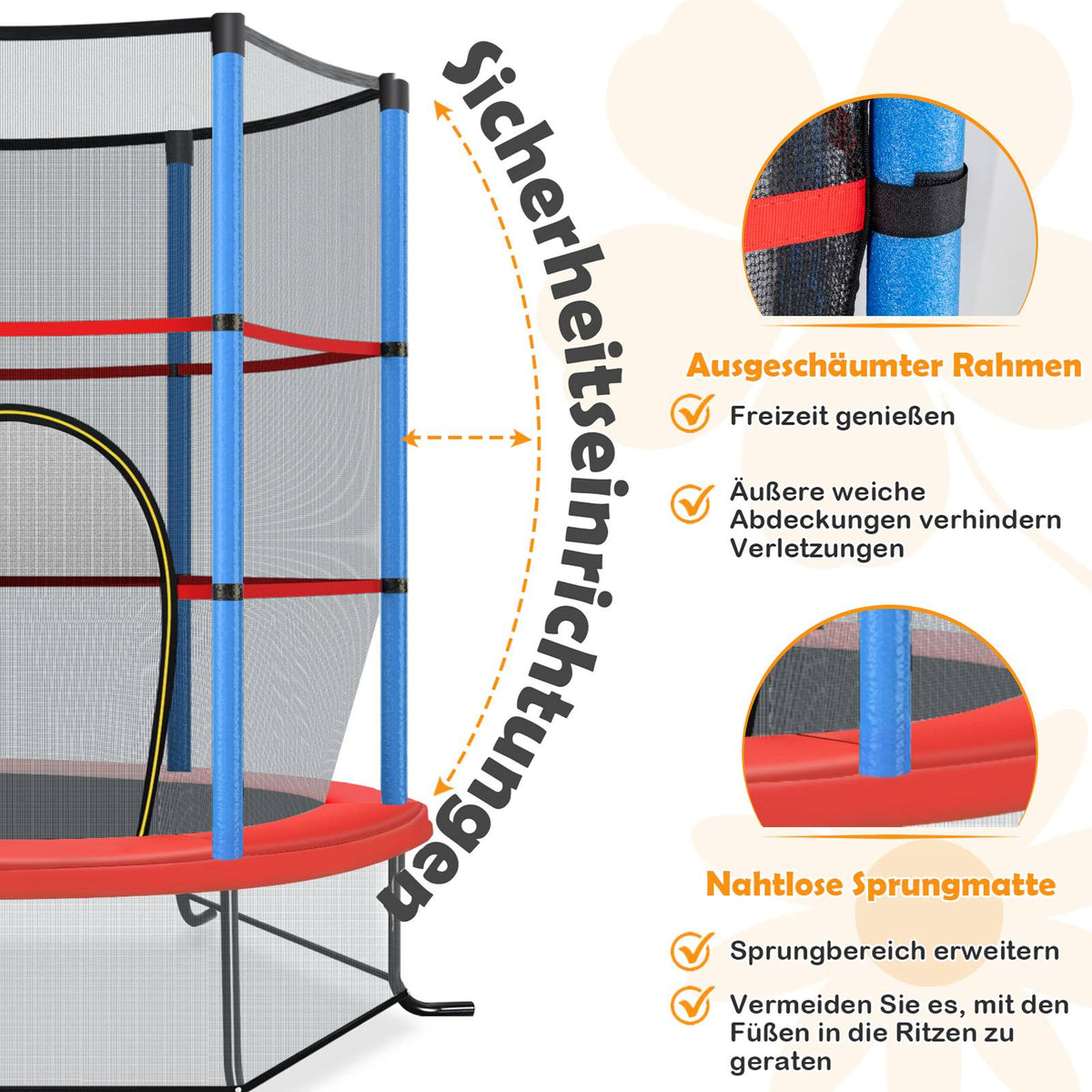 Children's Trampoline with Safety Net, 165cm, Blue