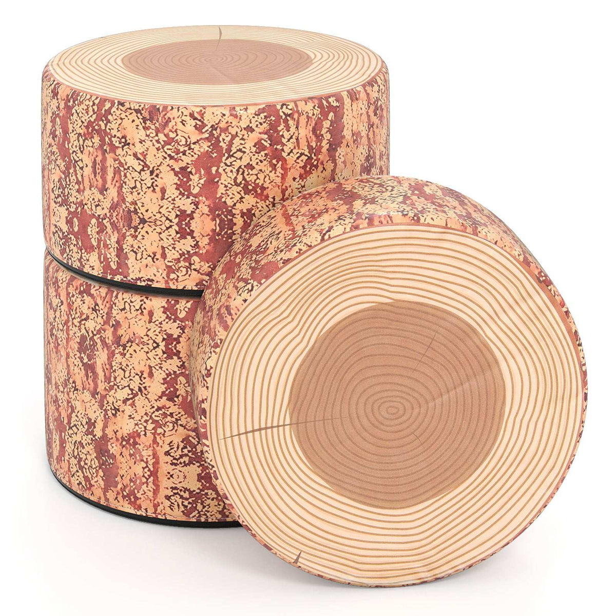 Children's Tree Stump Stool Set, 3-Piece, Faux Leather