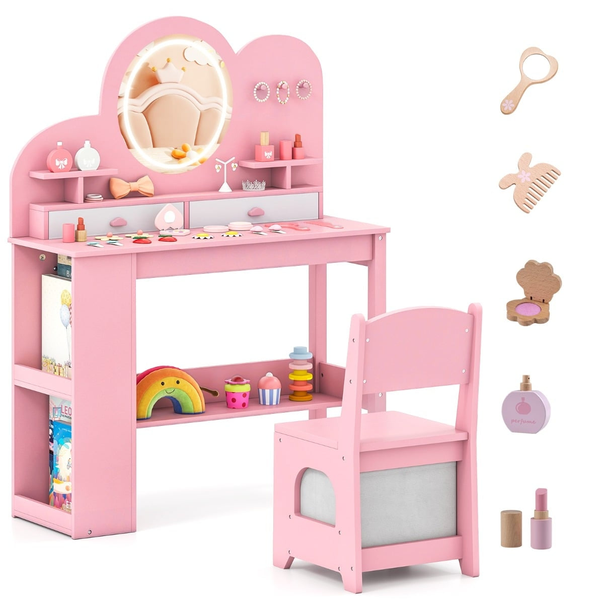 Children's Vanity Set with Lights and Chair, Pink