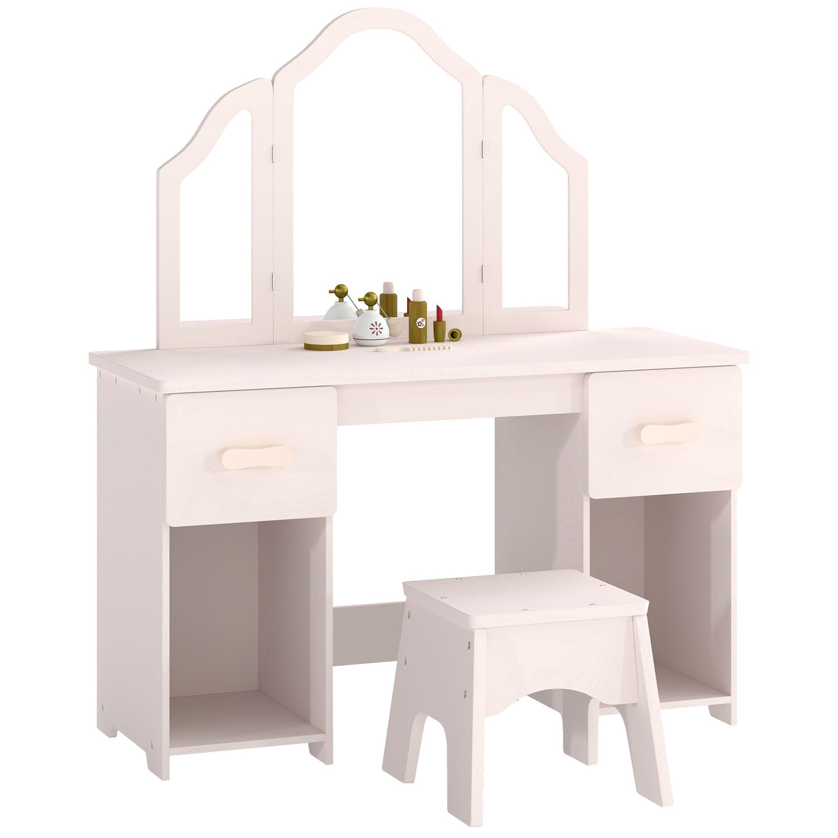 Children's Vanity Table Set with Stool and Mirror, Pink