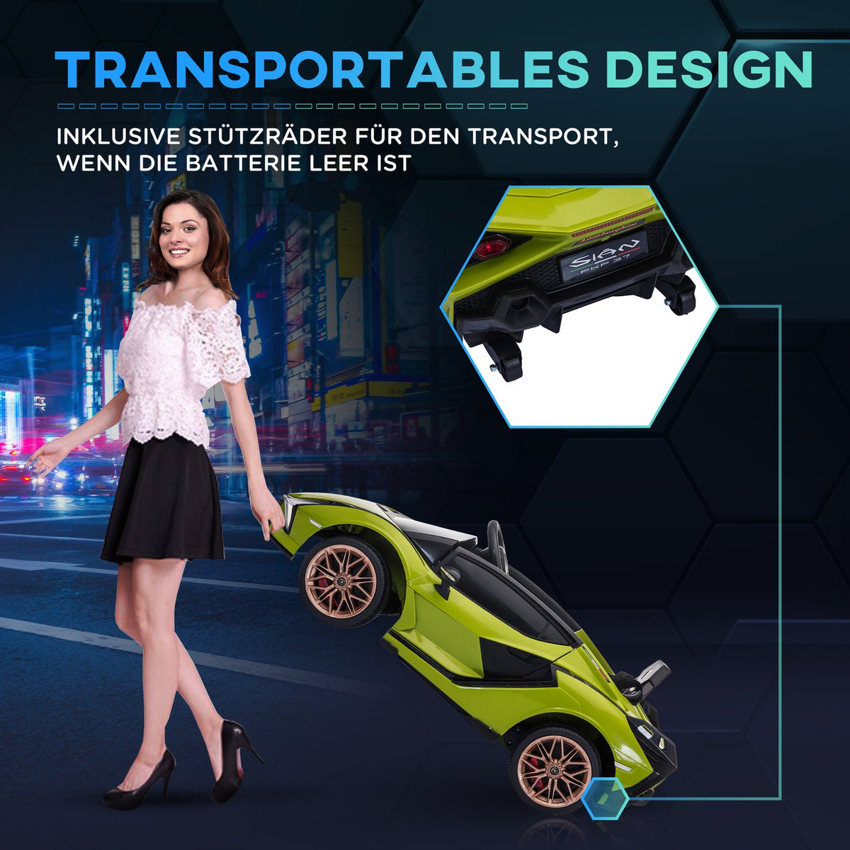 Children's Vehicle, 2 Driving Modes, Lamborghini SIAN SUV Car Toy Electric Car with Remote Control, Music (MP3/USB), 37-60 Months, Green