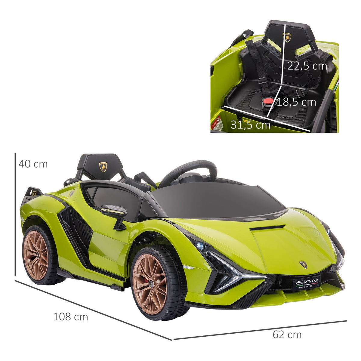 Children's Vehicle, 2 Driving Modes, Lamborghini SIAN SUV Car Toy Electric Car with Remote Control, Music (MP3/USB), 37-60 Months, Green