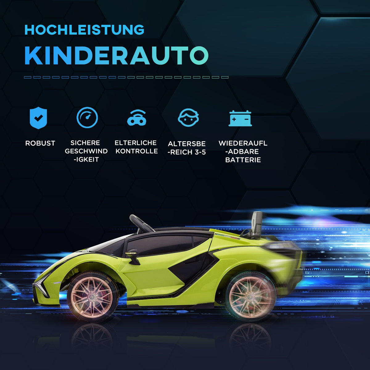 Children's Vehicle, 2 Driving Modes, Lamborghini SIAN SUV Car Toy Electric Car with Remote Control, Music (MP3/USB), 37-60 Months, Green
