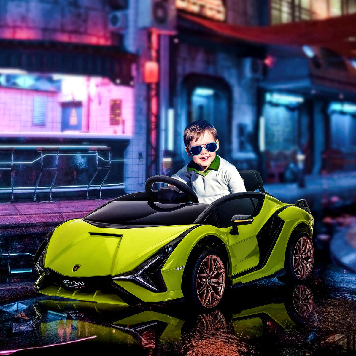 Children's Vehicle, 2 Driving Modes, Lamborghini SIAN SUV Car Toy Electric Car with Remote Control, Music (MP3/USB), 37-60 Months, Green