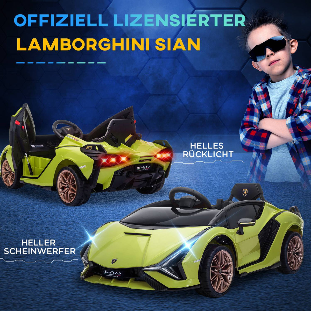 Children's Vehicle, 2 Driving Modes, Lamborghini SIAN SUV Car Toy Electric Car with Remote Control, Music (MP3/USB), 37-60 Months, Green