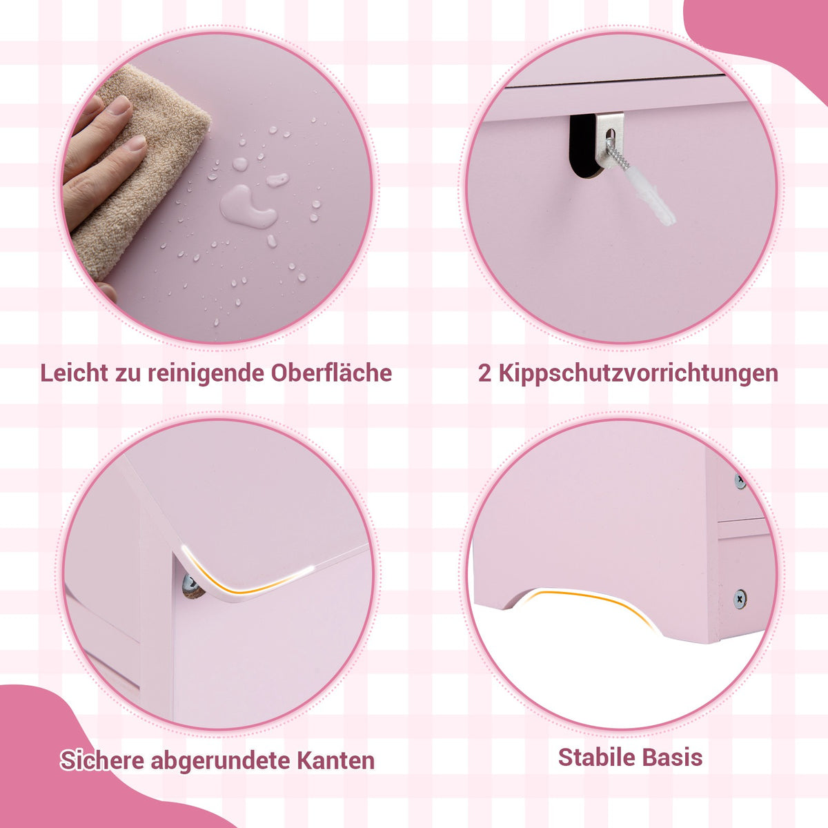 Children's Wardrobe with Mirror, Pink/White, Roof Design