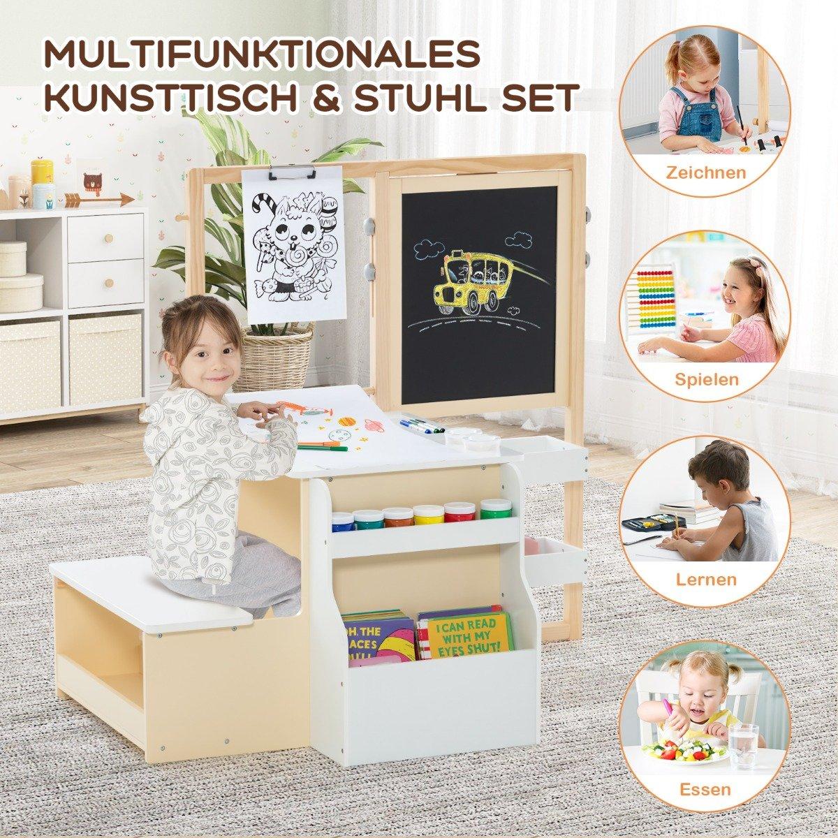 Children's Wooden Art Easel Set with Chalkboard & Whiteboard