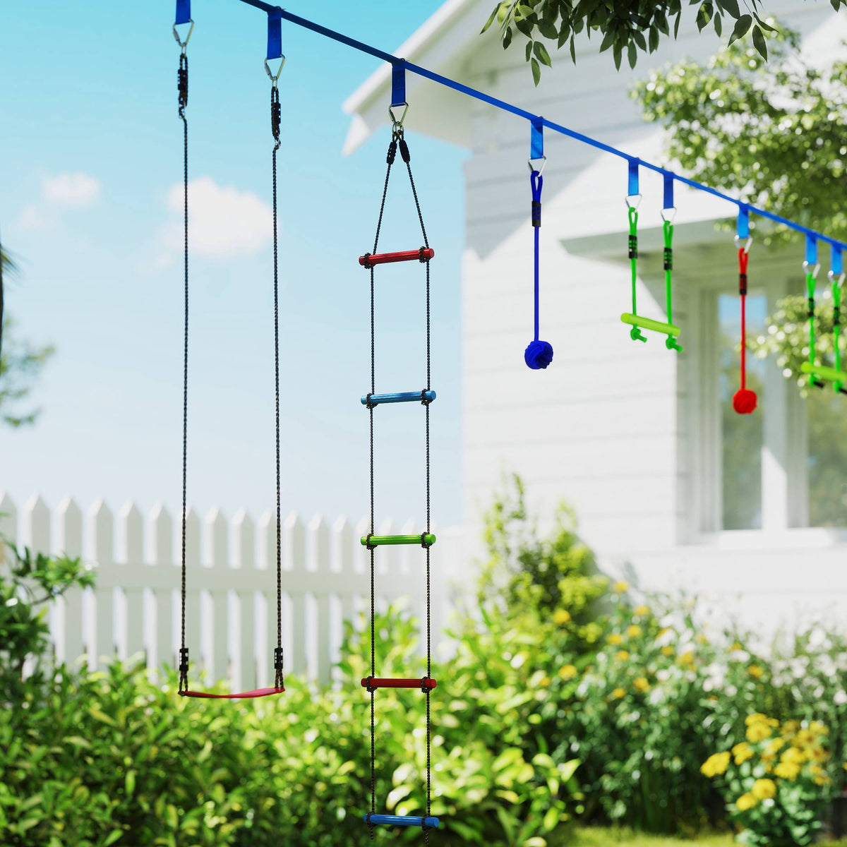 Children's Zipline Kit, 50kg Capacity, Ages 3-6, Blue