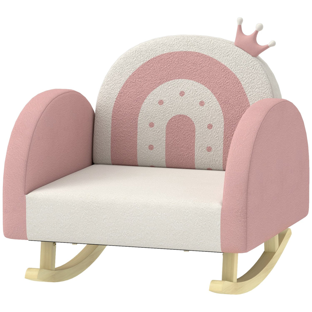 Children's armchair, children's sofa with crown decor, velvet look, children's chair with rainbow backrest, rocking chair for children 1.5-3 years, children's room, playroom, pink