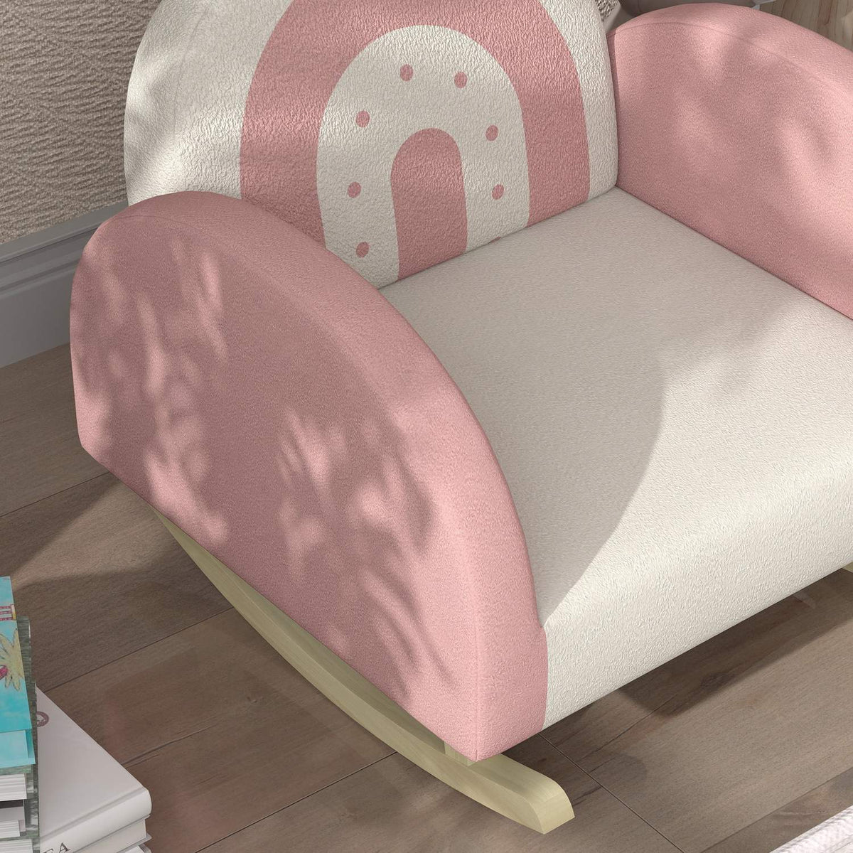 Children's armchair, children's sofa with crown decor, velvet look, children's chair with rainbow backrest, rocking chair for children 1.5-3 years, children's room, playroom, pink
