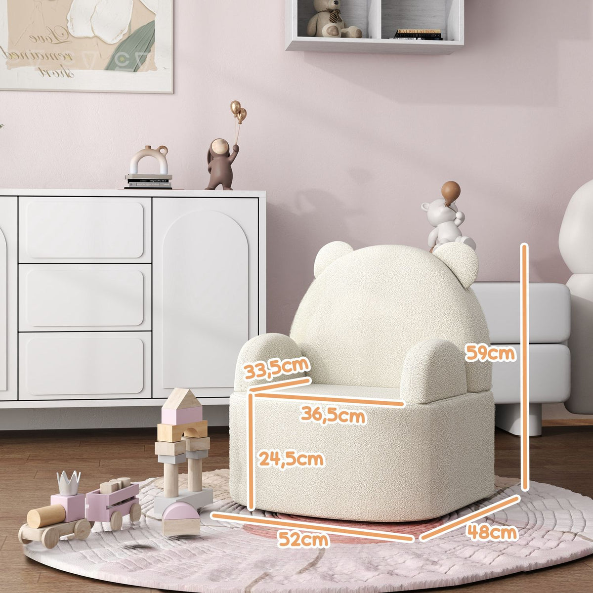 Children's armchair, children's sofa with soft teddy fleece, bear shape, children's chair for children 1.5-3 years, children's room, playroom, beige