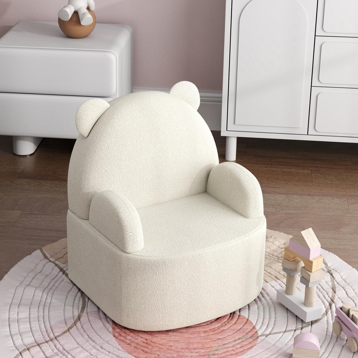 Children's armchair, children's sofa with soft teddy fleece, bear shape, children's chair for children 1.5-3 years, children's room, playroom, beige