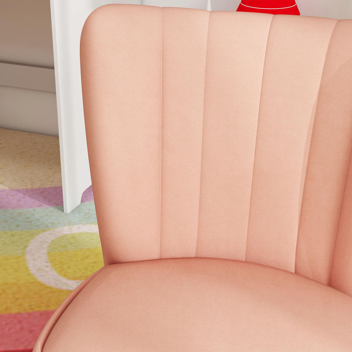 Children's armchair, children's sofa with velvet look, wooden legs, children's chair for children 3-7 years, children's room, playroom, pink