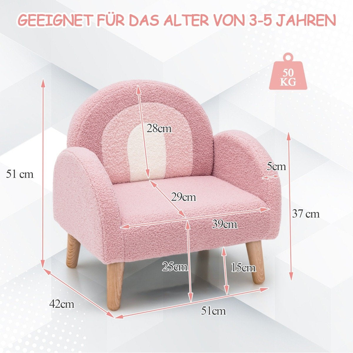 Children's armchair for toddlers Children's sofa upholstered with backrest pink